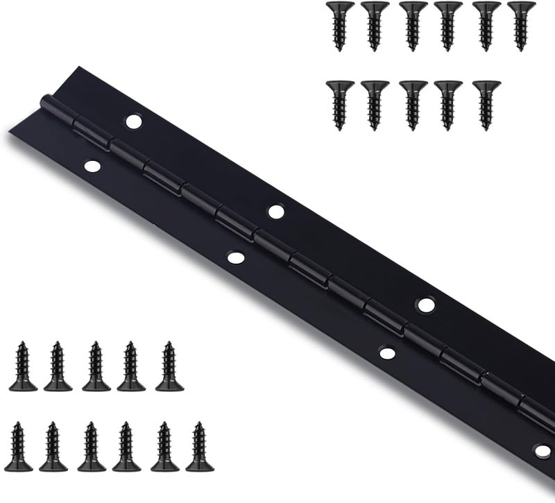 GRRONZEE Heavy Duty Piano Hinge 48 Inch x 1.2 Inch Stainless Steel Black Continuous Hinge for Cabinet, Door, DIY Wood Boxes, 0.047" Leaf Thickness, 1.2" Open Width - Image 1